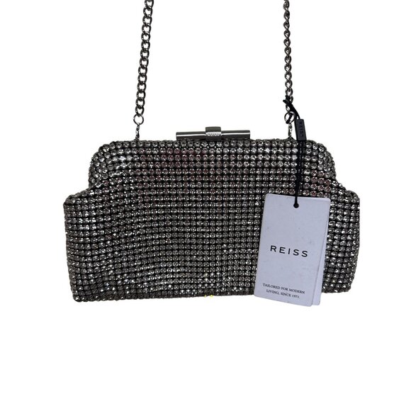 Reiss Adaline Crystal Bead Clutch Handbag Cross Body Purse Lined Vintage Style - Picture 2 of 13